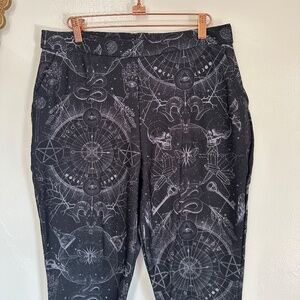 BlackMilk Zodiac Print Fleece Lined Cropped Pants with Pockets, Large